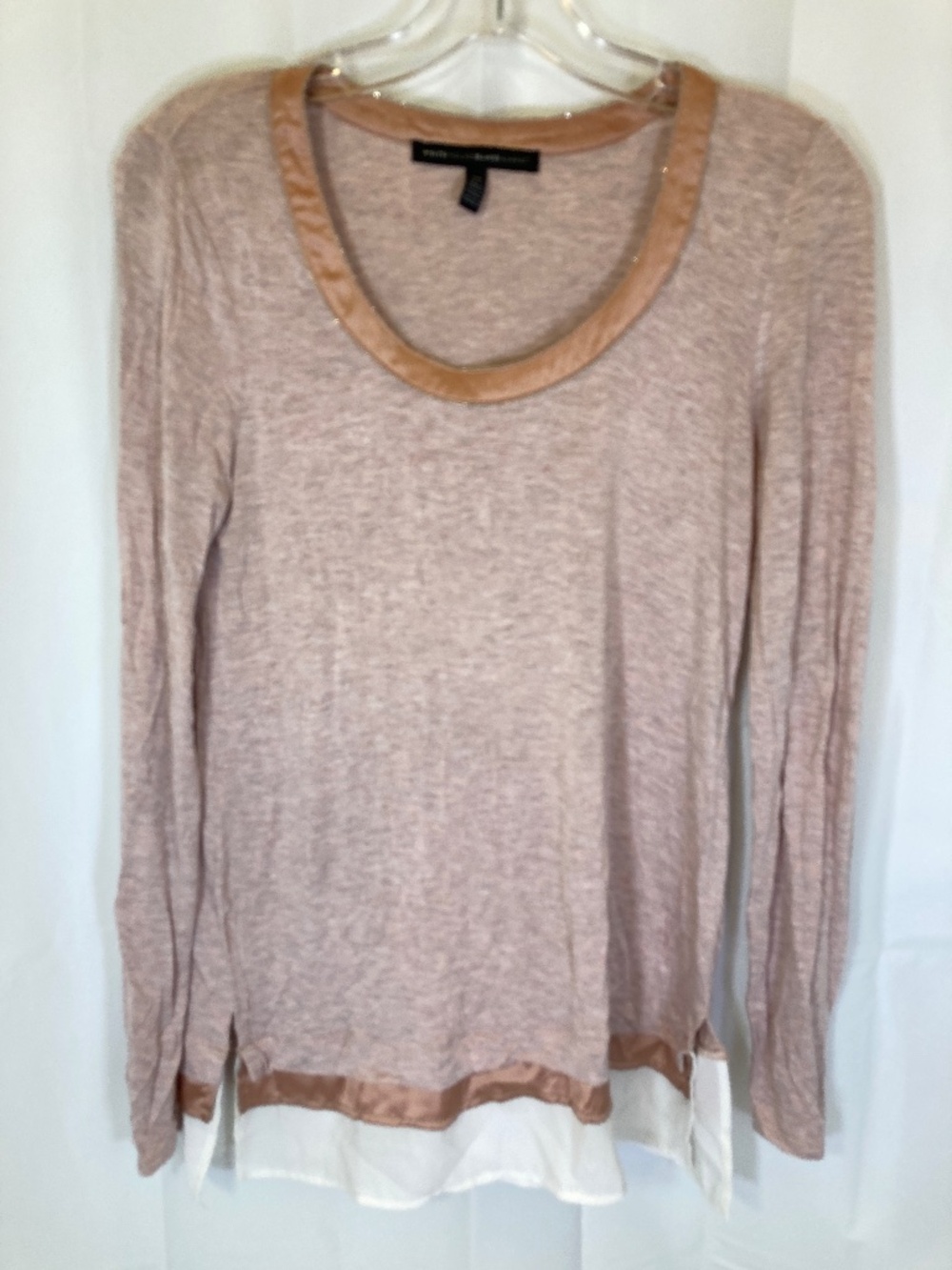 White House Black Market Pink Shirt Sz XS Beaded Neck Layered Look Long Sleeve